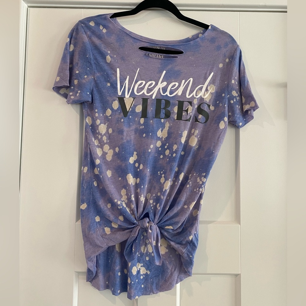 "Weekend Vibes" Tye Dye Distressed Look Tee Shirt